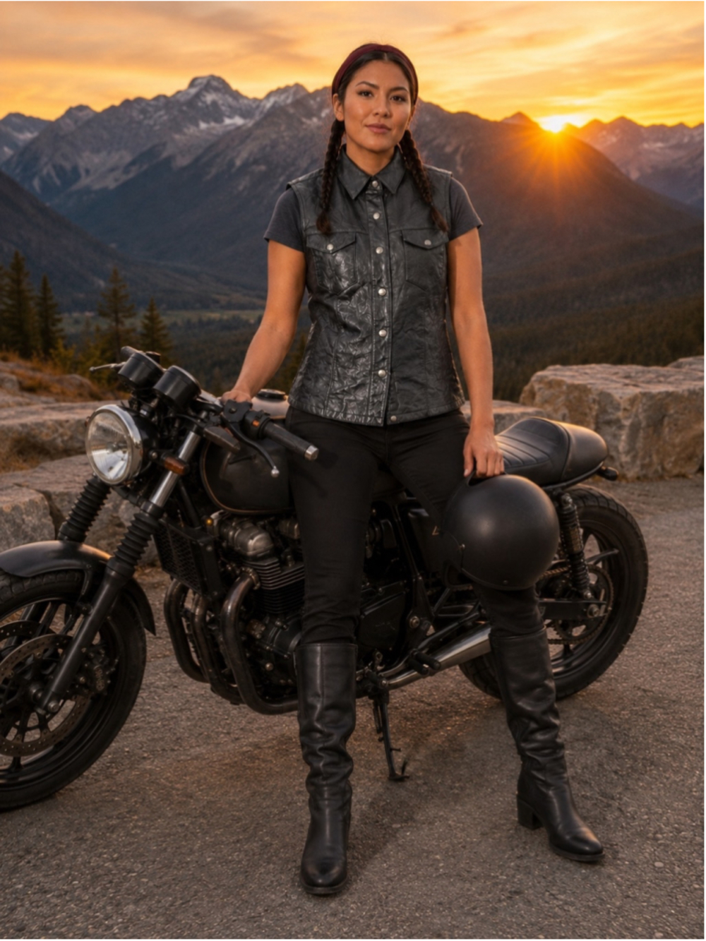 Easyriders Genuine Leather Vest Women XL Snap Front Biker Motorcycle Punk Black